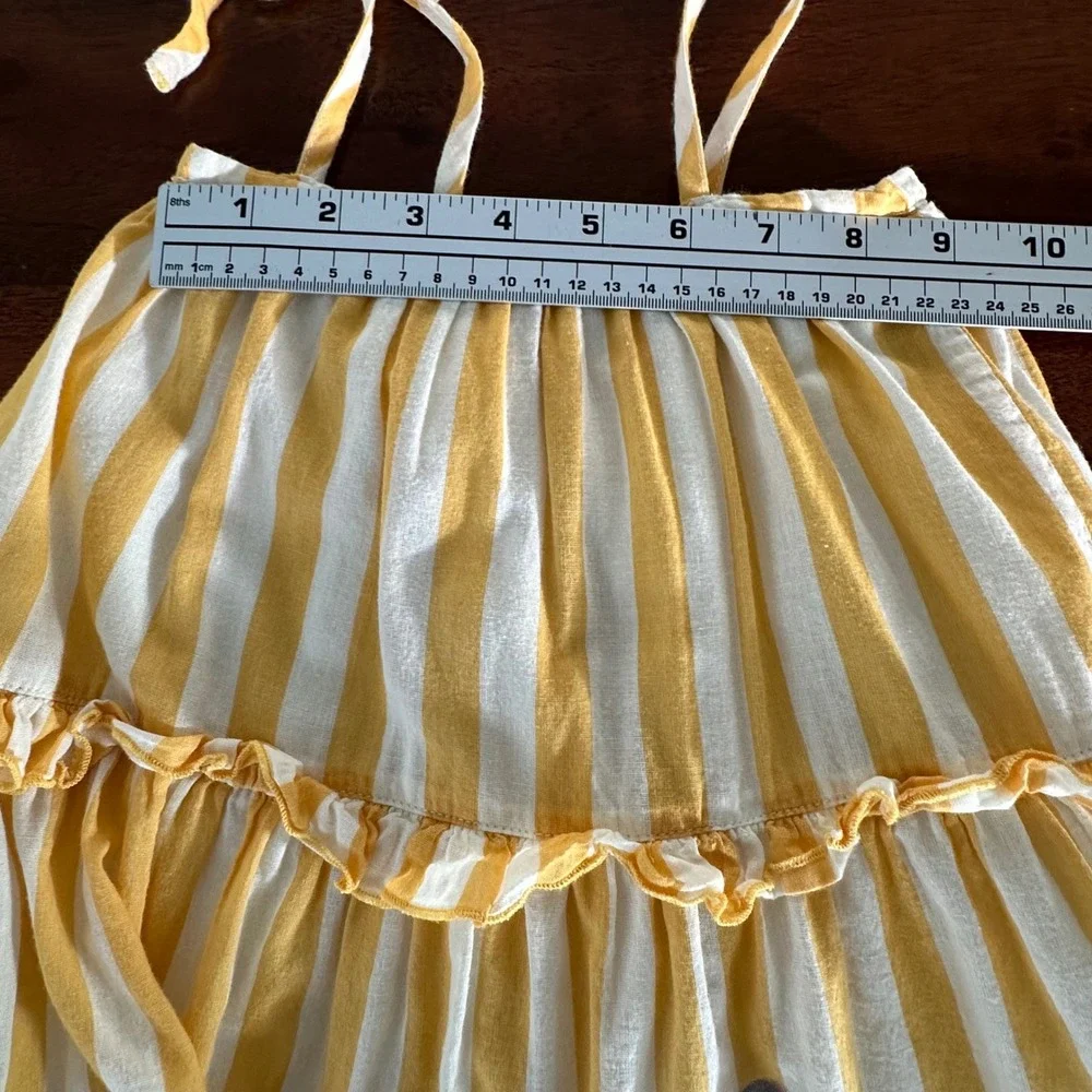 Pink Chicken Tiered Sundress Girls 4Y Yellow White Striped Ruffle Tie Strap - Picture 7 of 12